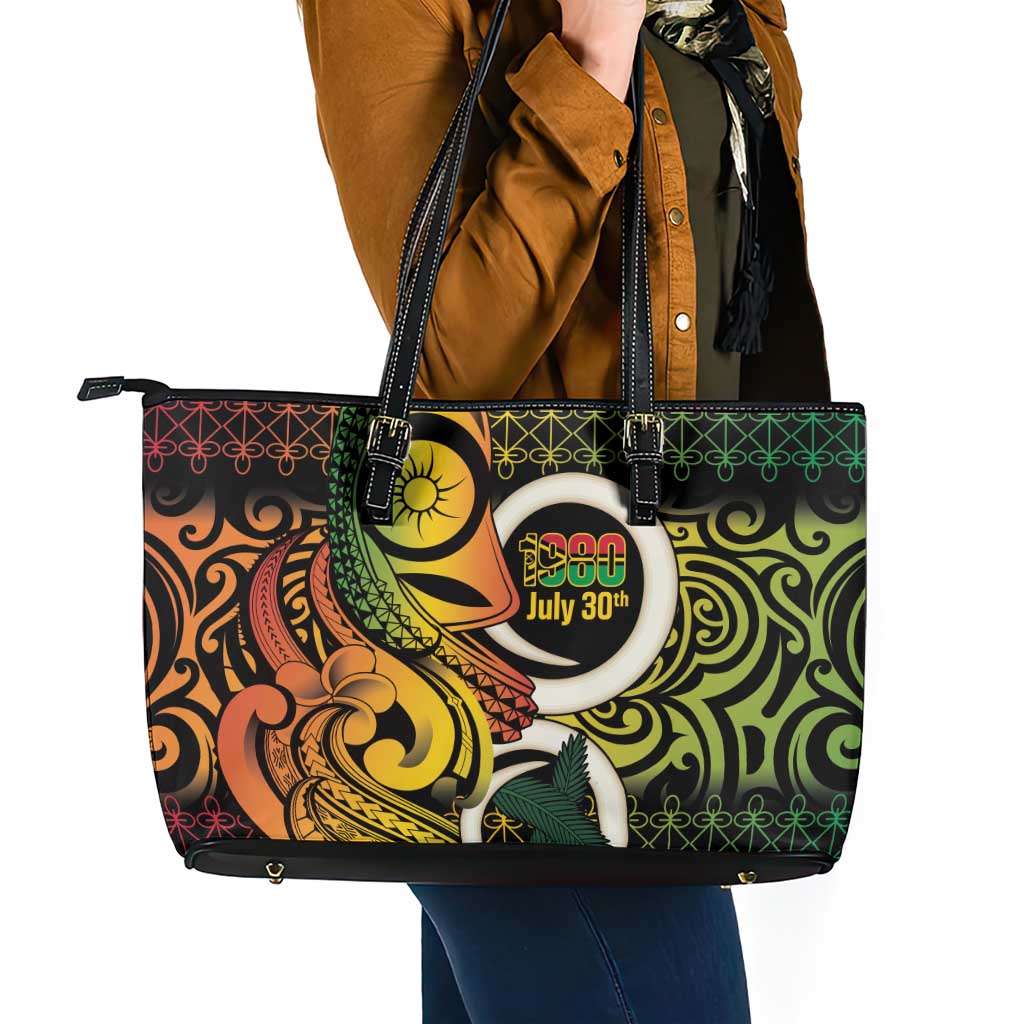 Vanuatu 1980 Leather Tote Bag Ni-Van Tamtam Sand Drawing Pattern