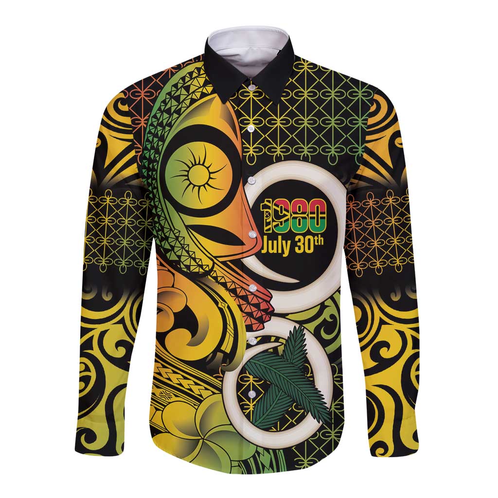 Vanuatu 1980 Long Sleeve Button Shirt Ni-Van Tamtam Sand Drawing Pattern