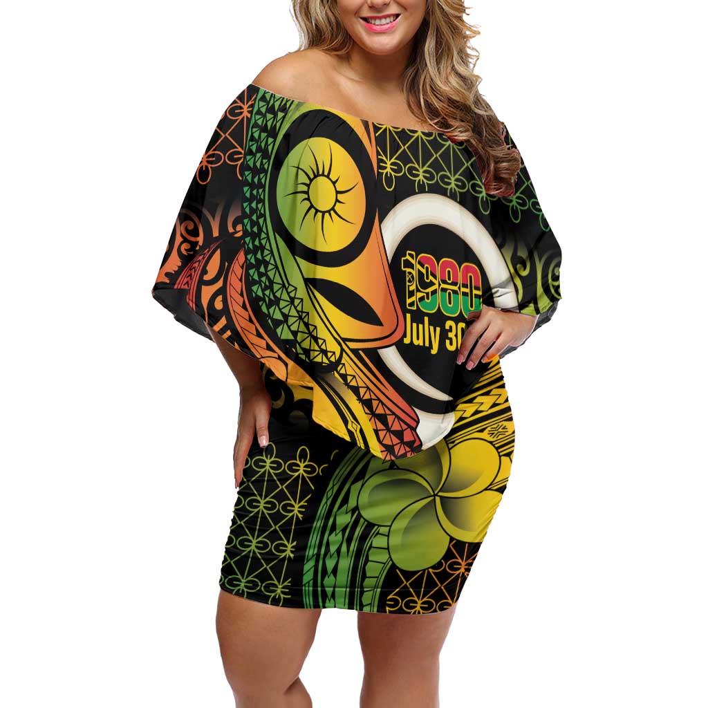 Vanuatu 1980 Off Shoulder Short Dress Ni-Van Tamtam Sand Drawing Pattern