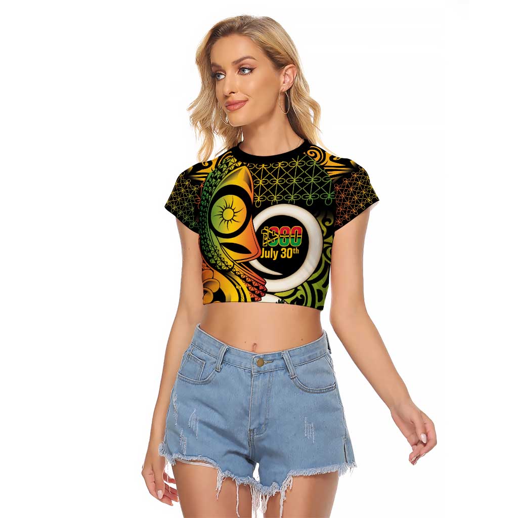 Vanuatu 1980 Raglan Cropped T Shirt Ni-Van Tamtam Sand Drawing Pattern