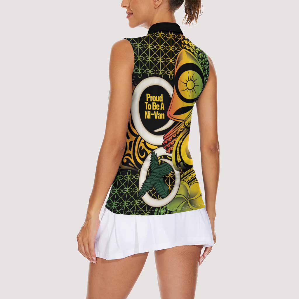 Vanuatu 1980 Women Sleeveless Polo Shirt Ni-Van Tamtam Sand Drawing Pattern
