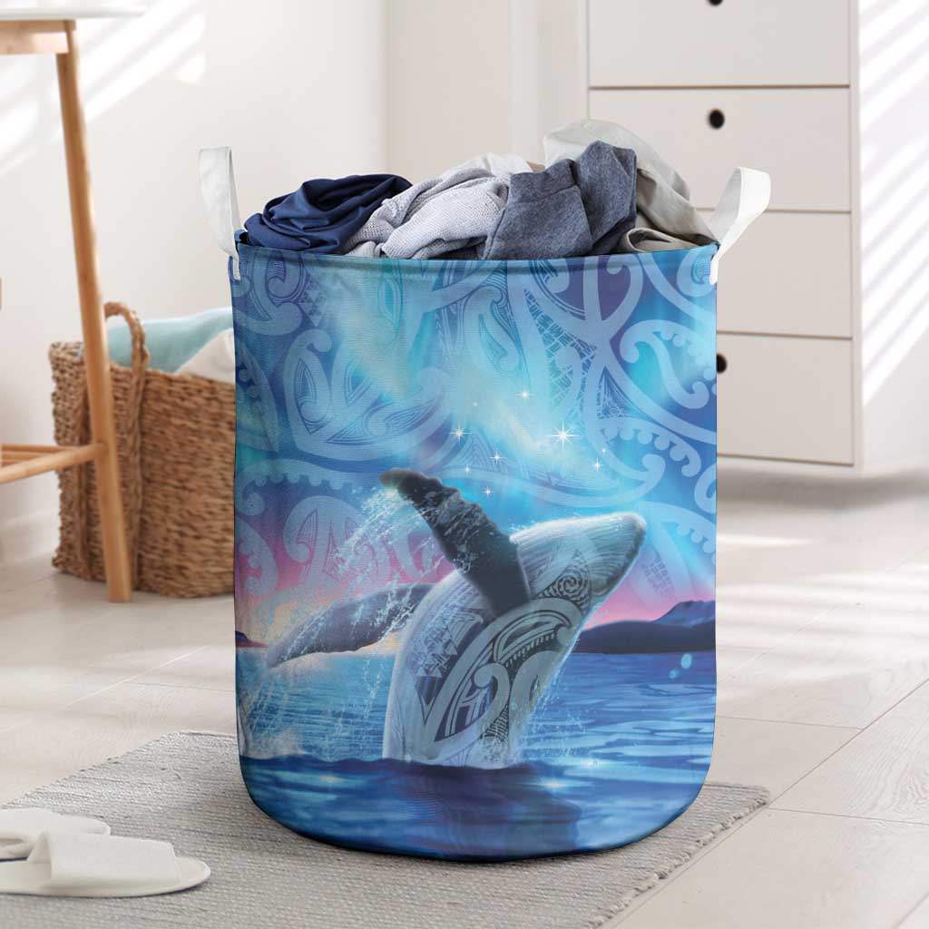 New Zealand Matariki Humpback Whale Laundry Basket Paikea Maori New Year Blue Galaxy