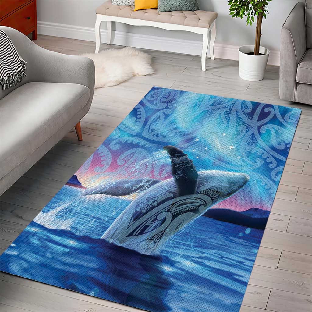 New Zealand Matariki Humpback Whale Area Rug Paikea Maori New Year Blue Galaxy