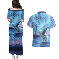 New Zealand Matariki Humpback Whale Couples Matching Puletasi and Hawaiian Shirt Paikea Maori New Year Blue Galaxy LT14 - Polynesian Pride