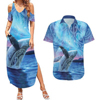 New Zealand Matariki Humpback Whale Couples Matching Summer Maxi Dress and Hawaiian Shirt Paikea Maori New Year Blue Galaxy LT14 Blue - Polynesian Pride