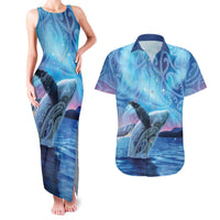 New Zealand Matariki Humpback Whale Couples Matching Tank Maxi Dress and Hawaiian Shirt Paikea Maori New Year Blue Galaxy LT14 Blue - Polynesian Pride