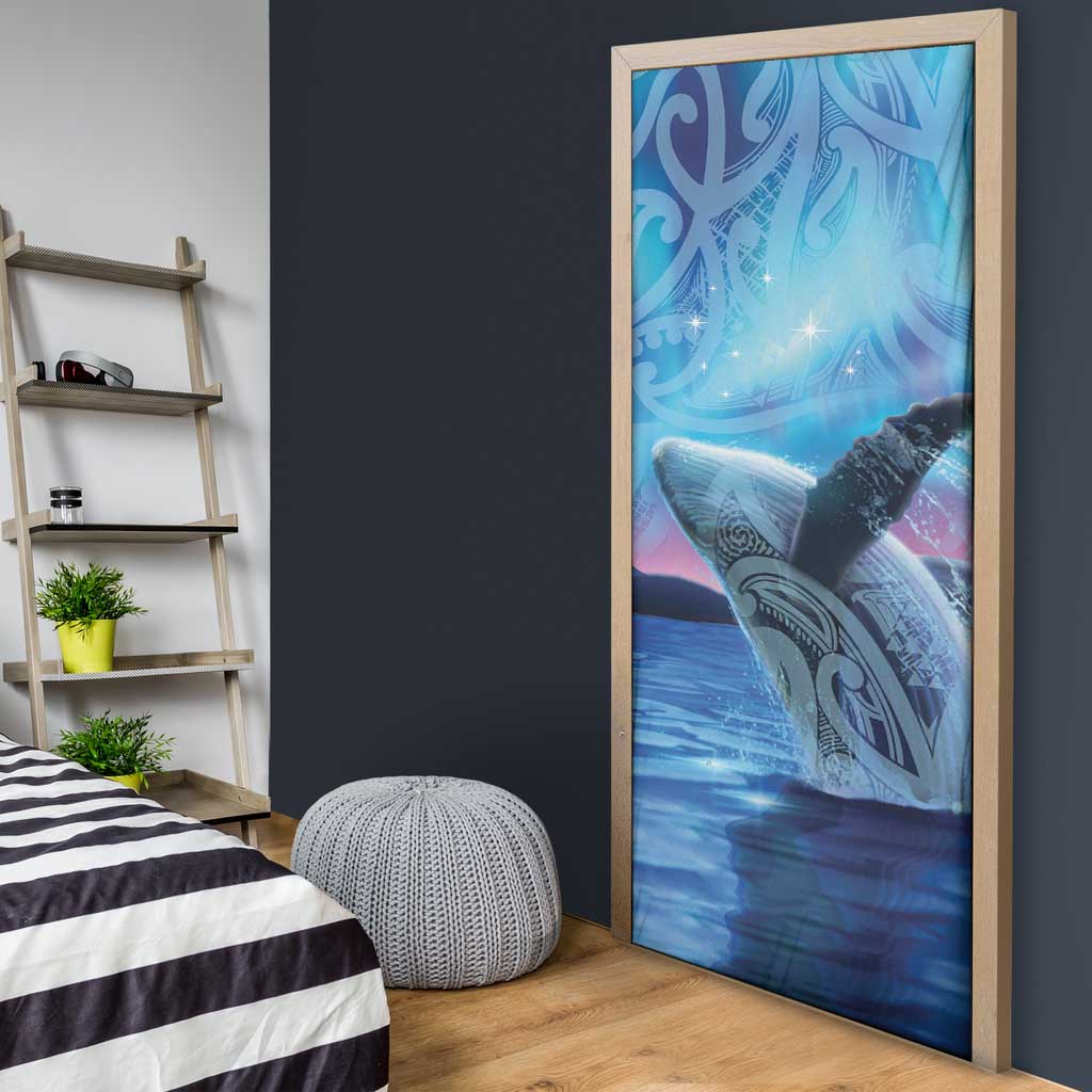 New Zealand Matariki Humpback Whale Door Cover Paikea Maori New Year Blue Galaxy