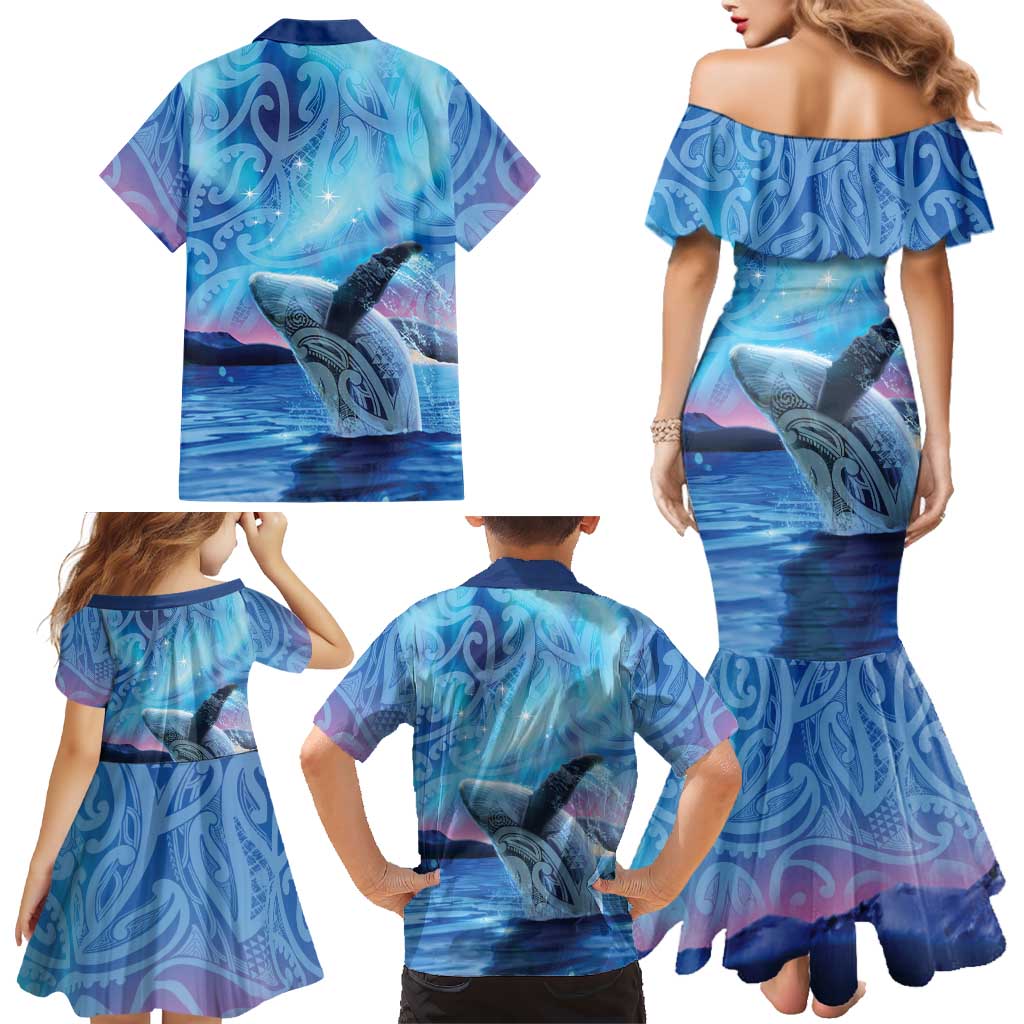 New Zealand Matariki Humpback Whale Family Matching Mermaid Dress and Hawaiian Shirt Paikea Maori New Year Blue Galaxy LT14 - Polynesian Pride