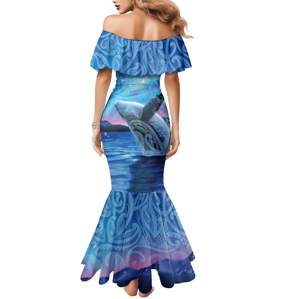 New Zealand Matariki Humpback Whale Family Matching Mermaid Dress and Hawaiian Shirt Paikea Maori New Year Blue Galaxy LT14 - Polynesian Pride