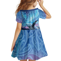 New Zealand Matariki Humpback Whale Family Matching Off The Shoulder Long Sleeve Dress and Hawaiian Shirt Paikea Maori New Year Blue Galaxy LT14 - Polynesian Pride