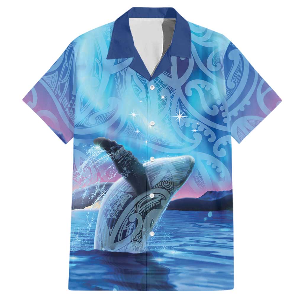 New Zealand Matariki Humpback Whale Family Matching Off The Shoulder Long Sleeve Dress and Hawaiian Shirt Paikea Maori New Year Blue Galaxy LT14 Dad's Shirt - Short Sleeve Blue - Polynesian Pride