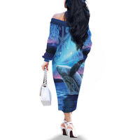 New Zealand Matariki Humpback Whale Family Matching Off The Shoulder Long Sleeve Dress and Hawaiian Shirt Paikea Maori New Year Blue Galaxy LT14 - Polynesian Pride