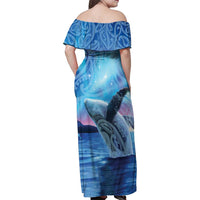 New Zealand Matariki Humpback Whale Family Matching Off Shoulder Maxi Dress and Hawaiian Shirt Paikea Maori New Year Blue Galaxy LT14 - Polynesian Pride