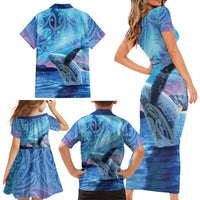 New Zealand Matariki Humpback Whale Family Matching Short Sleeve Bodycon Dress and Hawaiian Shirt Paikea Maori New Year Blue Galaxy LT14 - Polynesian Pride
