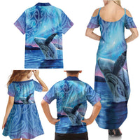 New Zealand Matariki Humpback Whale Family Matching Summer Maxi Dress and Hawaiian Shirt Paikea Maori New Year Blue Galaxy LT14 - Polynesian Pride