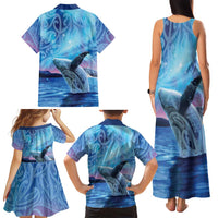 New Zealand Matariki Humpback Whale Family Matching Tank Maxi Dress and Hawaiian Shirt Paikea Maori New Year Blue Galaxy LT14 - Polynesian Pride