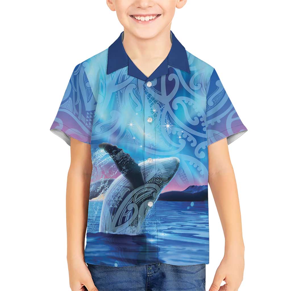New Zealand Matariki Humpback Whale Family Matching Tank Maxi Dress and Hawaiian Shirt Paikea Maori New Year Blue Galaxy LT14 Son's Shirt Blue - Polynesian Pride