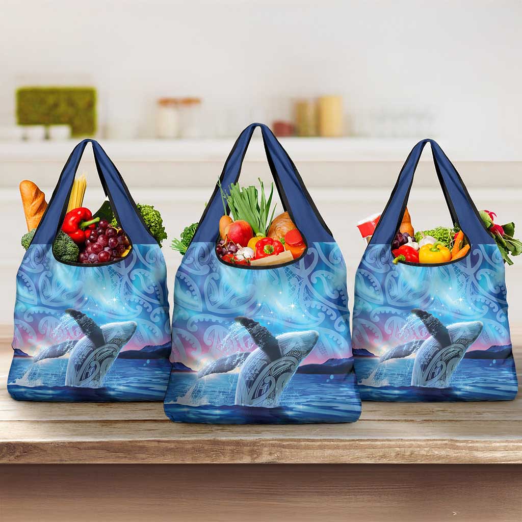 New Zealand Matariki Humpback Whale Grocery Bag Paikea Maori New Year Blue Galaxy