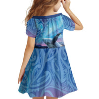 New Zealand Matariki Humpback Whale Kid Short Sleeve Dress Paikea Maori New Year Blue Galaxy