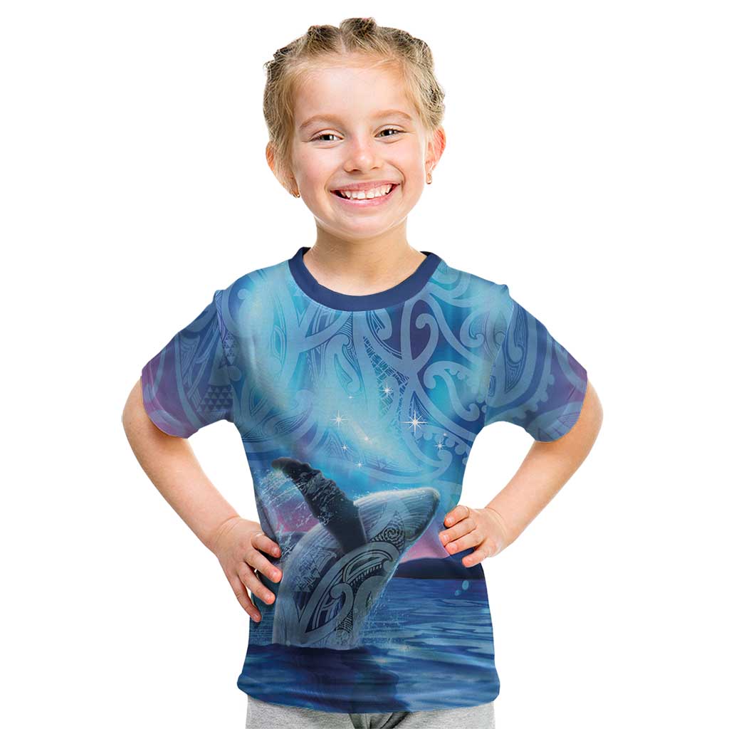 New Zealand Matariki Humpback Whale Kid T Shirt Paikea Maori New Year Blue Galaxy LT14 Blue - Polynesian Pride