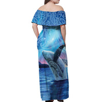New Zealand Matariki Humpback Whale Off Shoulder Maxi Dress Paikea Maori New Year Blue Galaxy