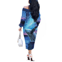 New Zealand Matariki Humpback Whale Off The Shoulder Long Sleeve Dress Paikea Maori New Year Blue Galaxy LT14 - Polynesian Pride