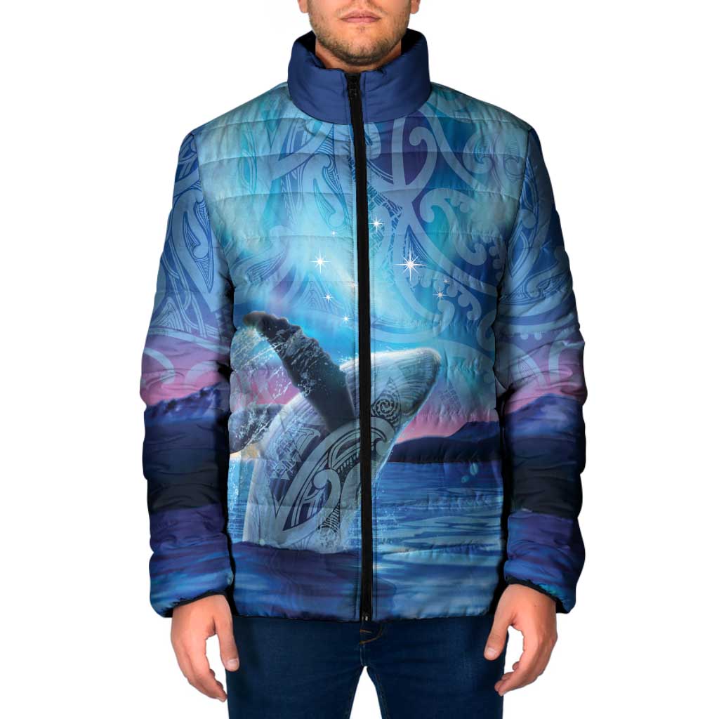 New Zealand Matariki Humpback Whale Padded Jacket Paikea Maori New Year Blue Galaxy