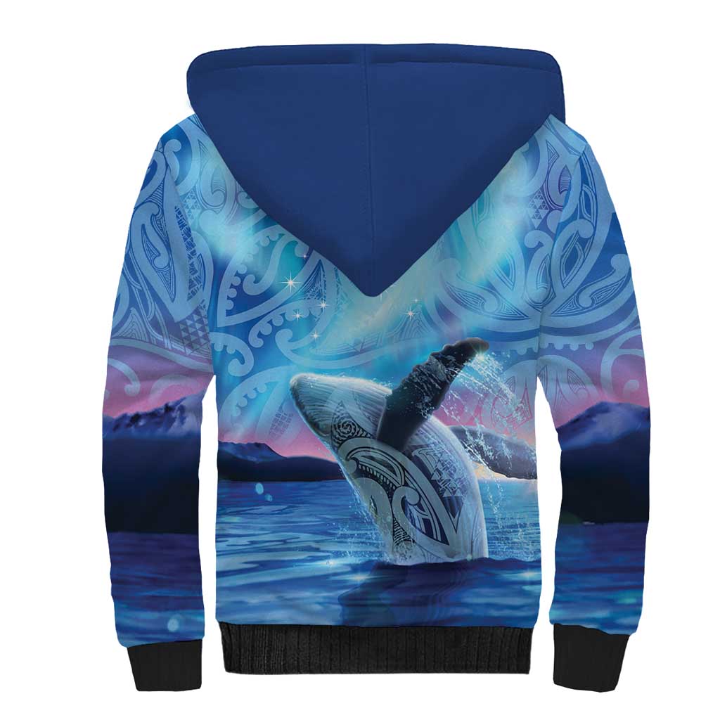 New Zealand Matariki Humpback Whale Sherpa Hoodie Paikea Maori New Year Blue Galaxy