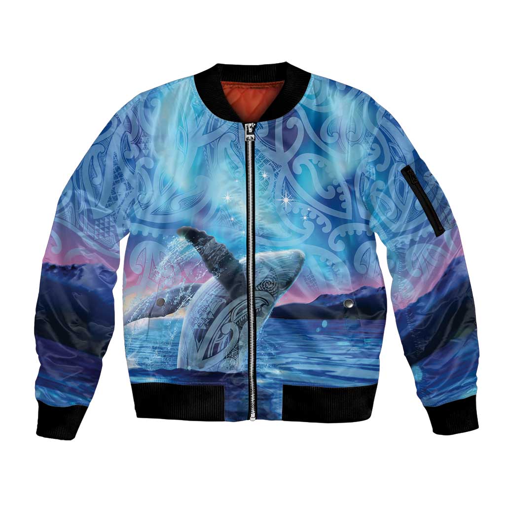 New Zealand Matariki Humpback Whale Sleeve Zip Bomber Jacket Paikea Maori New Year Blue Galaxy