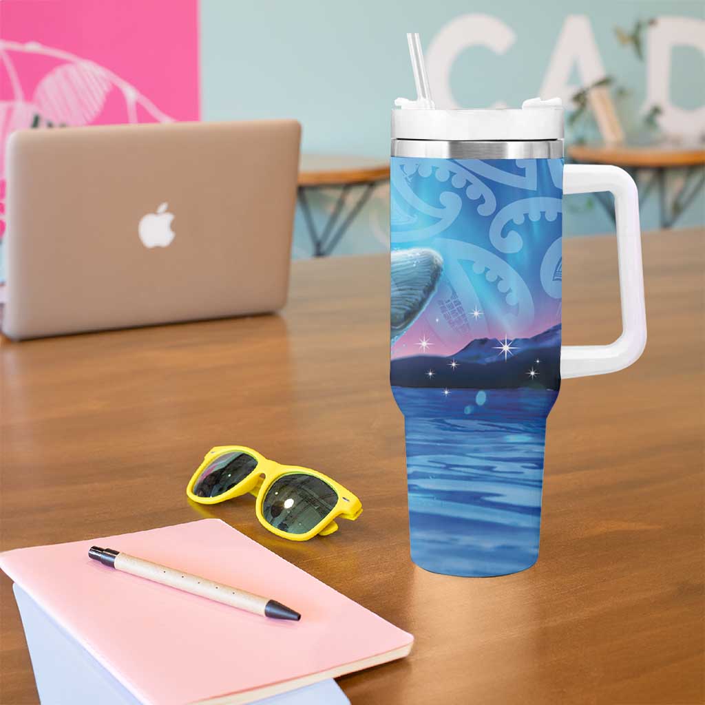 New Zealand Matariki Humpback Whale Tumbler With Handle Paikea Maori New Year Blue Galaxy