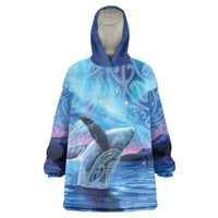 New Zealand Matariki Humpback Whale Wearable Blanket Hoodie Paikea Maori New Year Blue Galaxy