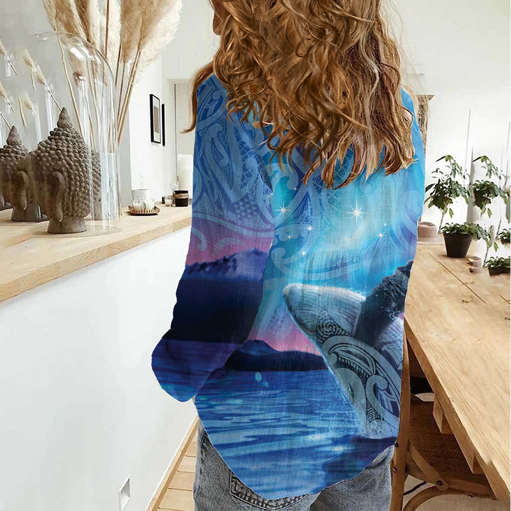 New Zealand Matariki Humpback Whale Women Casual Shirt Paikea Maori New Year Blue Galaxy LT14 - Polynesian Pride