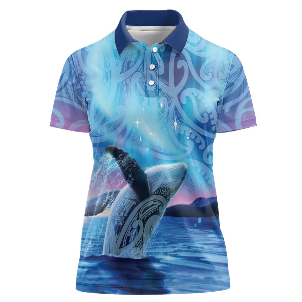 New Zealand Matariki Humpback Whale Women Polo Shirt Paikea Maori New Year Blue Galaxy