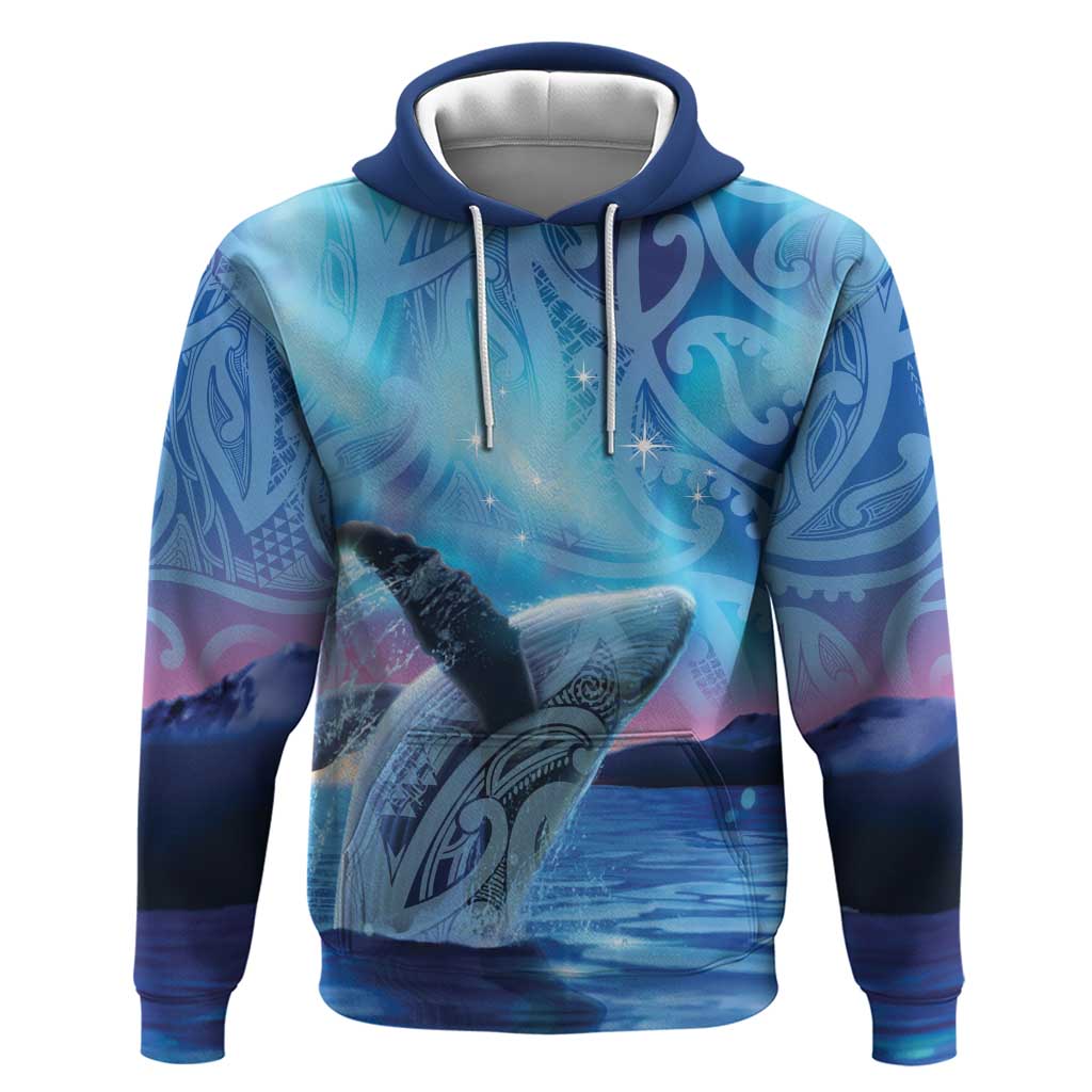 New Zealand Matariki Humpback Whale Zip Hoodie Paikea Maori New Year Blue Galaxy LT14 Pullover Hoodie Blue - Polynesian Pride