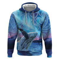New Zealand Matariki Humpback Whale Zip Hoodie Paikea Maori New Year Blue Galaxy LT14 Pullover Hoodie Blue - Polynesian Pride