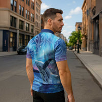 New Zealand Matariki Humpback Whale Zipper Polo Shirt Paikea Maori New Year Blue Galaxy