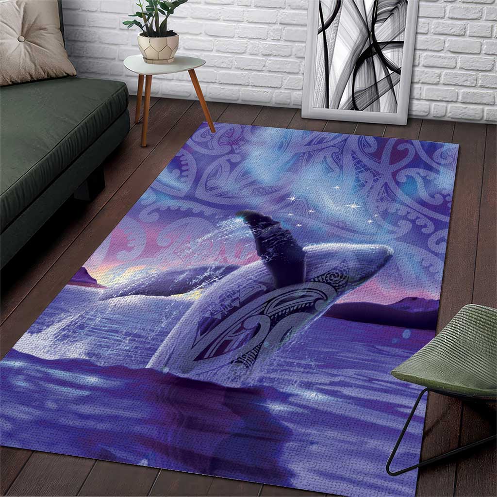 New Zealand Matariki Humpback Whale Area Rug Paikea Maori New Year Purple Galaxy