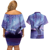 New Zealand Matariki Humpback Whale Couples Matching Off Shoulder Short Dress and Hawaiian Shirt Paikea Maori New Year Purple Galaxy LT14 - Polynesian Pride