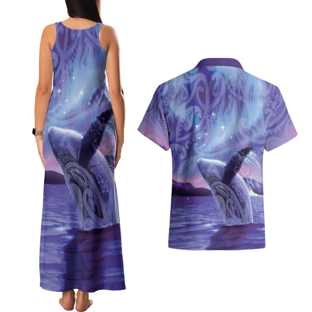 New Zealand Matariki Humpback Whale Couples Matching Tank Maxi Dress and Hawaiian Shirt Paikea Maori New Year Purple Galaxy LT14 - Polynesian Pride