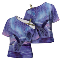 New Zealand Matariki Humpback Whale Cross Shoulder Shirt Paikea Maori New Year Purple Galaxy