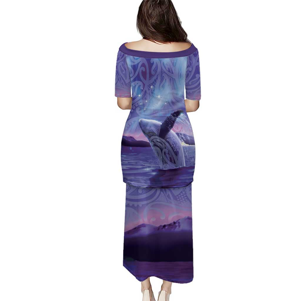 New Zealand Matariki Humpback Whale Family Matching Puletasi and Hawaiian Shirt Paikea Maori New Year Purple Galaxy LT14 - Polynesian Pride