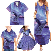 New Zealand Matariki Humpback Whale Family Matching Summer Maxi Dress and Hawaiian Shirt Paikea Maori New Year Purple Galaxy LT14 - Polynesian Pride
