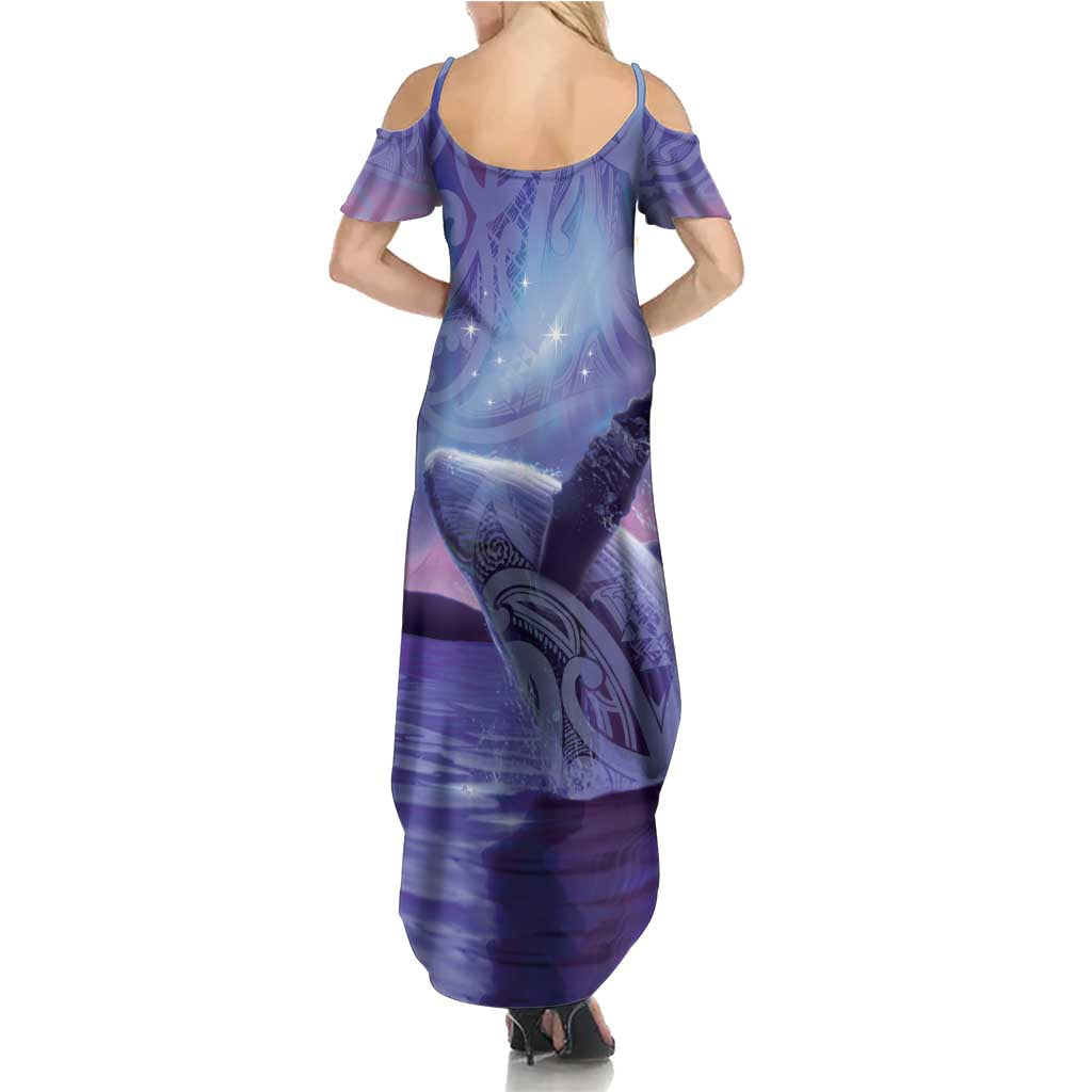 New Zealand Matariki Humpback Whale Family Matching Summer Maxi Dress and Hawaiian Shirt Paikea Maori New Year Purple Galaxy LT14 - Polynesian Pride