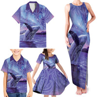 New Zealand Matariki Humpback Whale Family Matching Tank Maxi Dress and Hawaiian Shirt Paikea Maori New Year Purple Galaxy LT14 - Polynesian Pride