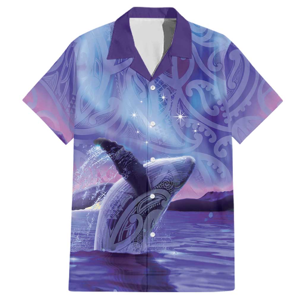 New Zealand Matariki Humpback Whale Family Matching Tank Maxi Dress and Hawaiian Shirt Paikea Maori New Year Purple Galaxy LT14 Dad's Shirt - Short Sleeve Purple - Polynesian Pride