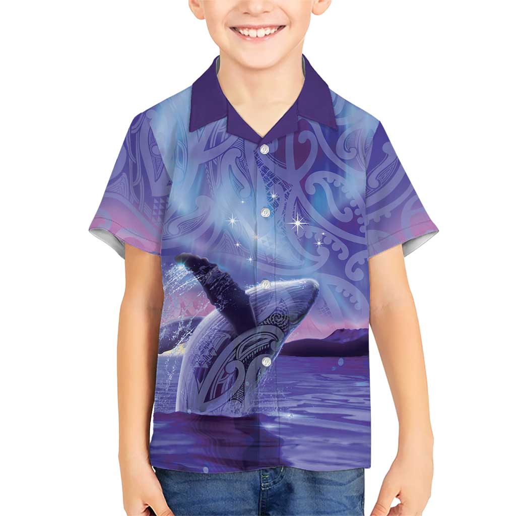 New Zealand Matariki Humpback Whale Kid Hawaiian Shirt Paikea Maori New Year Purple Galaxy LT14 Kid Purple - Polynesian Pride
