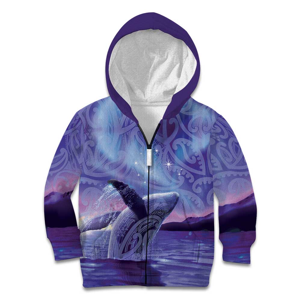 New Zealand Matariki Humpback Whale Kid Hoodie Paikea Maori New Year Purple Galaxy LT14 Zip Hoodie Purple - Polynesian Pride