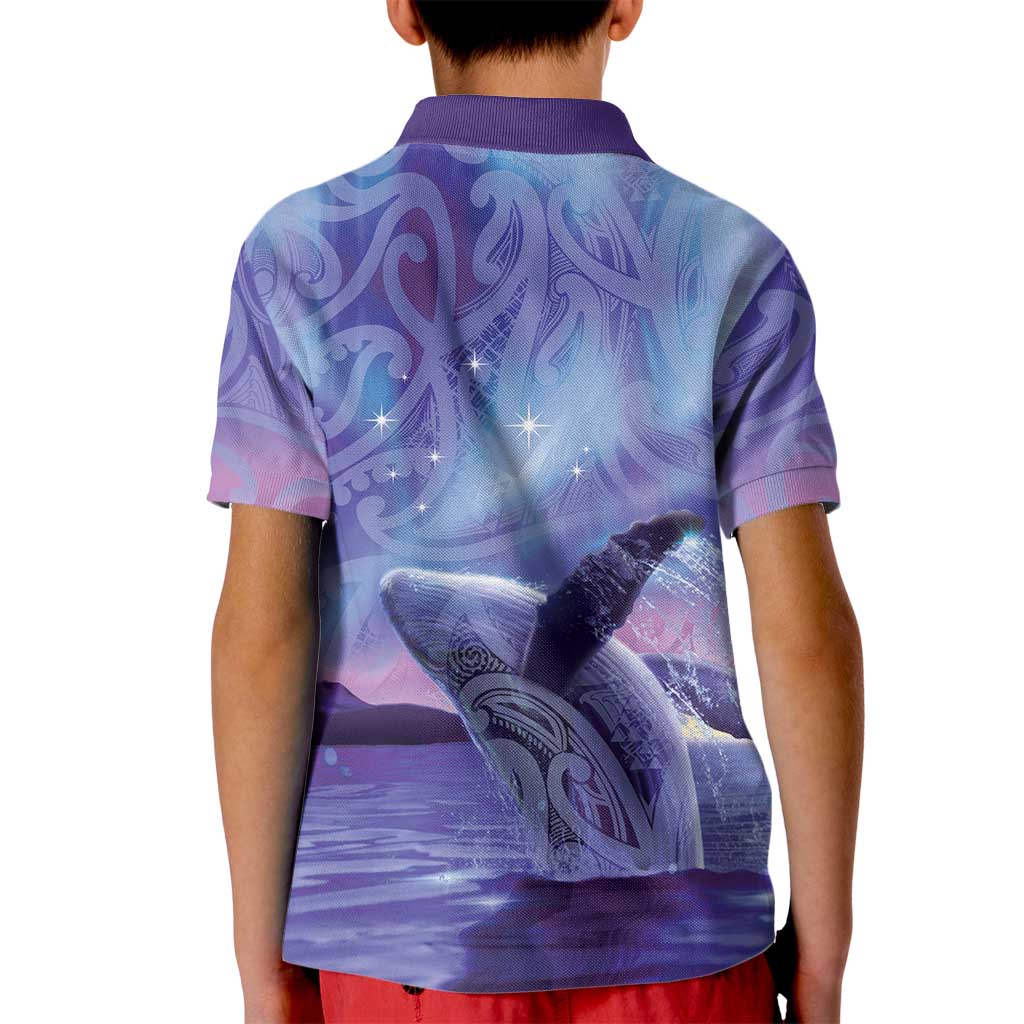 New Zealand Matariki Humpback Whale Kid Polo Shirt Paikea Maori New Year Purple Galaxy LT14 - Polynesian Pride
