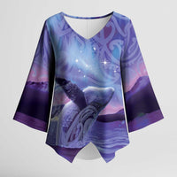 New Zealand Matariki Humpback Whale Kimono Sleeve Blouse Paikea Maori New Year Purple Galaxy