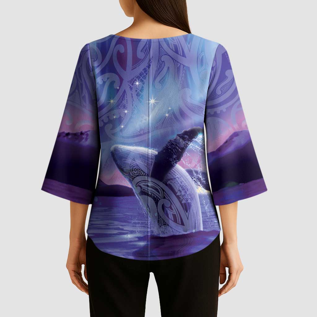 New Zealand Matariki Humpback Whale Kimono Sleeve Blouse Paikea Maori New Year Purple Galaxy